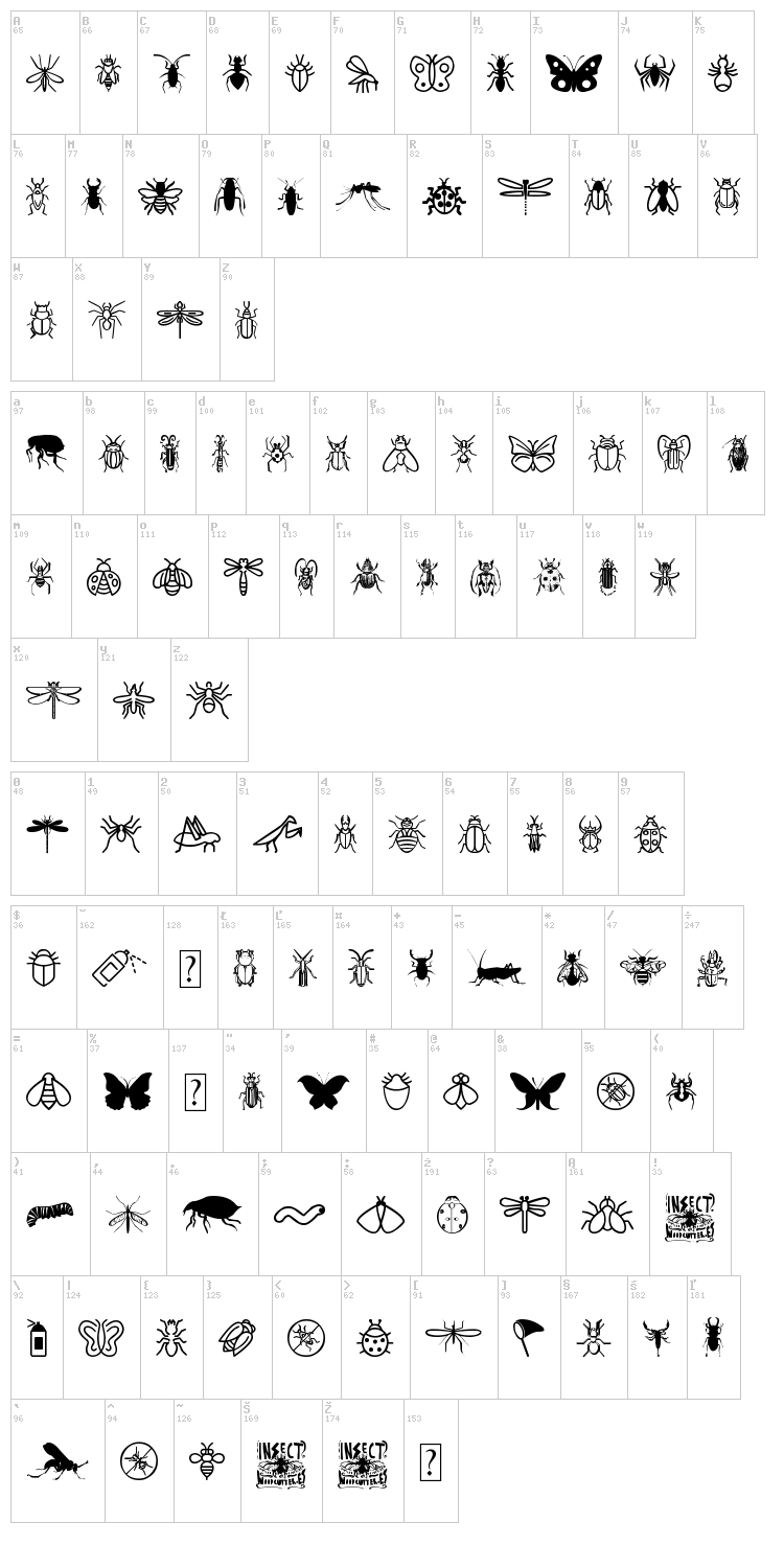 Insect Icons font map